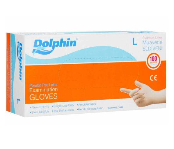  Dolphin Latex Eldiven Pudrasız L 100lü