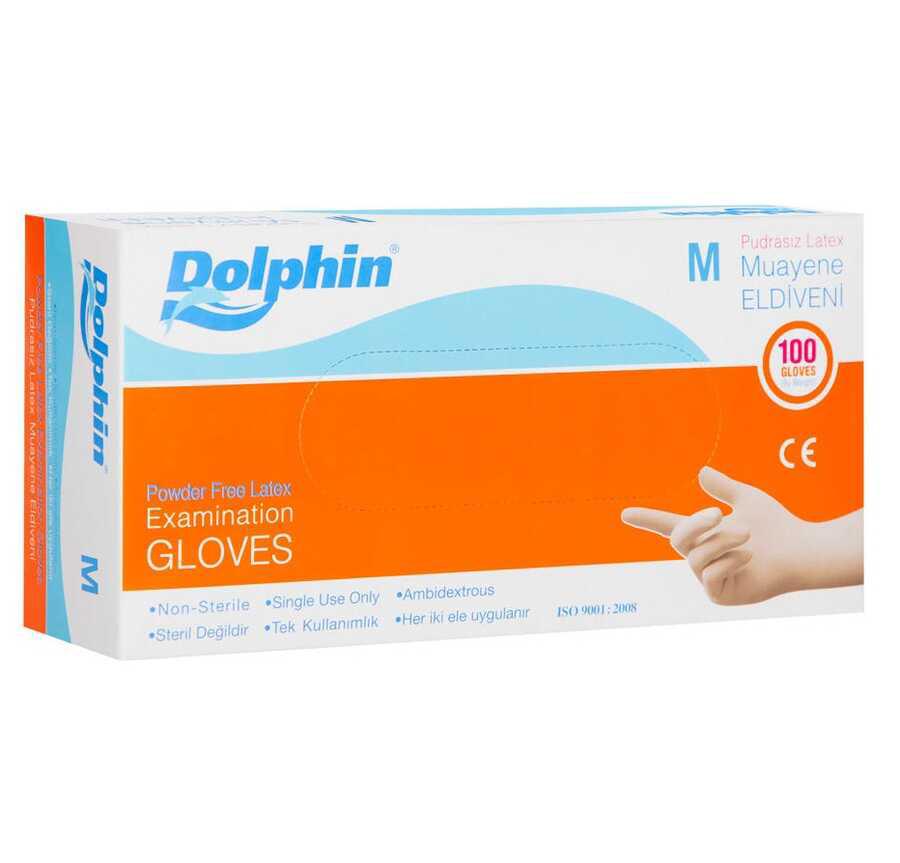  Dolphin Latex Eldiven Pudrasız M 100lü