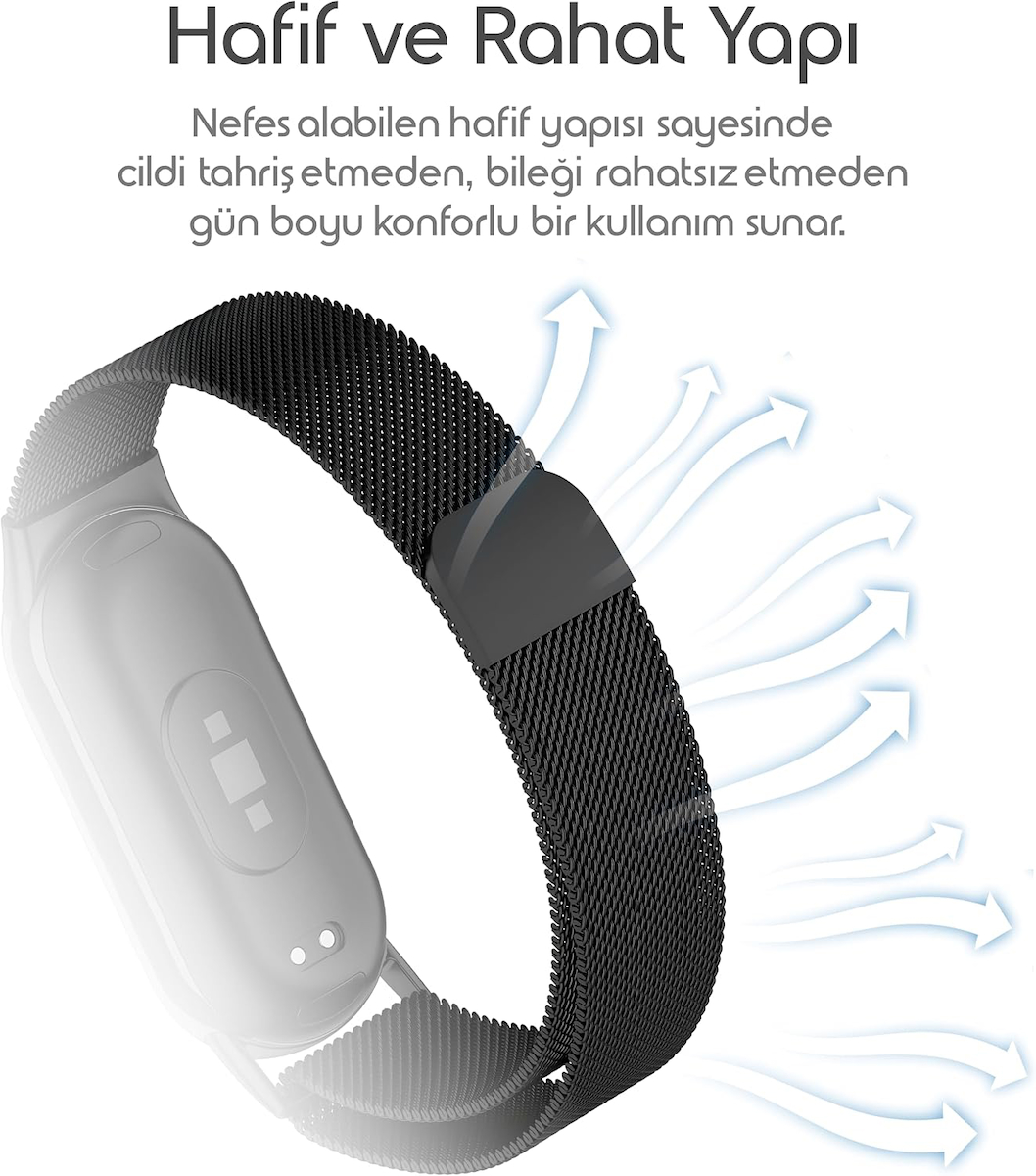 Xiaomi ile Uyumlu Mi Band 10/9/8 İçin Milano Loop Metal Hasırlı Kordon Manyetik Tasarımlı Terletmeyen Hafif Yapılı Bileğe Göre Ayarlanabilen Deformasyona Dayanıklı Paslanmaz Kayış