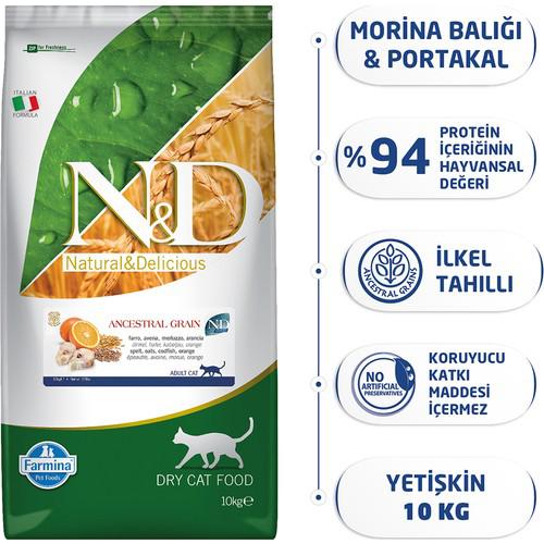 N&D Ocean Düşük Tahıllı Morina Balıklı ve Portakallı 10 kg Yetişkin Kedi Maması