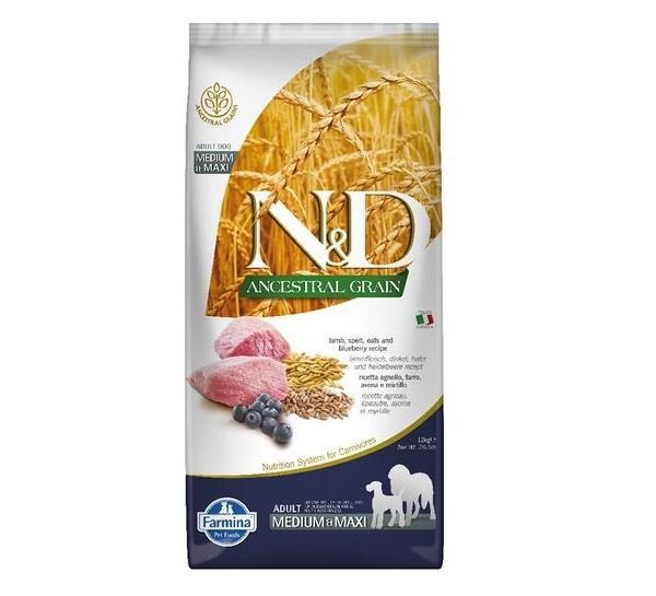 N&D Ancestral Grain Düşük Tahıllı Kuzu Etli ve Yaban Mersinli 12 kg Orta Büyük Irk Yetişkin Köpek Maması