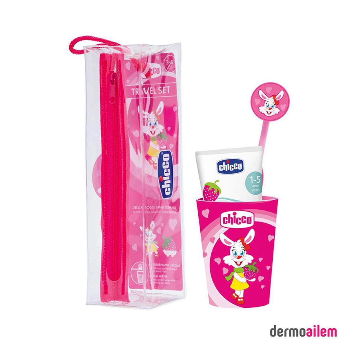 Chicco New Oral Diş Fırçası Seyehat Seti Bardaklı 3-6 Yaş Pembe