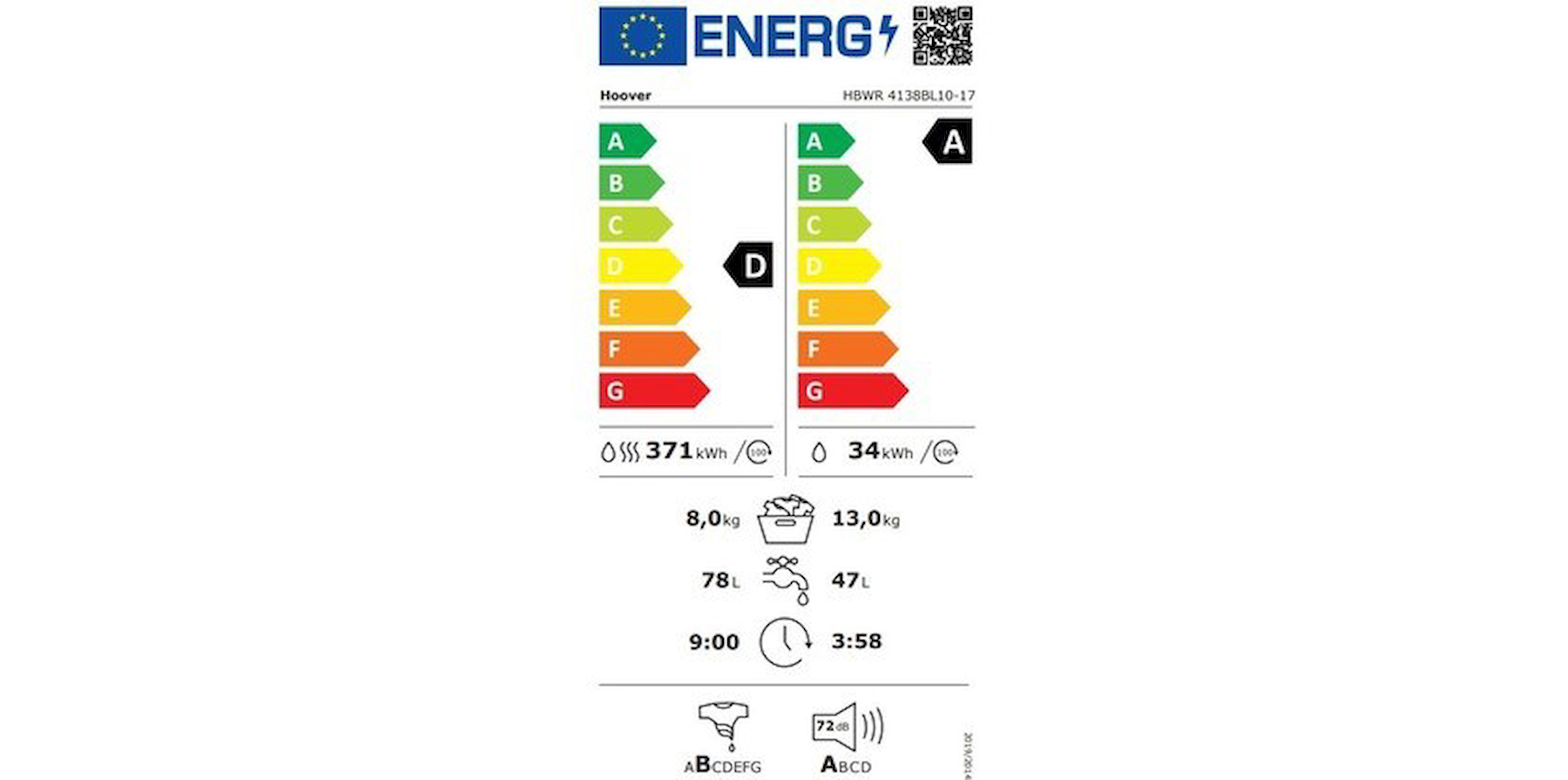 Hoover HBWR 4138BL10-17 13 kg Yıkama 8 kg Kurutma Wi-Fi Bağlantılı 1400 Devir Çamaşır Makinesi