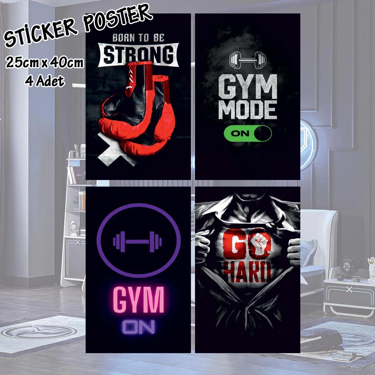 boks eldiven spor salonu gym on go hard - 4 adet yapışkanlı poster sticker etiketler - dolap cam oda için