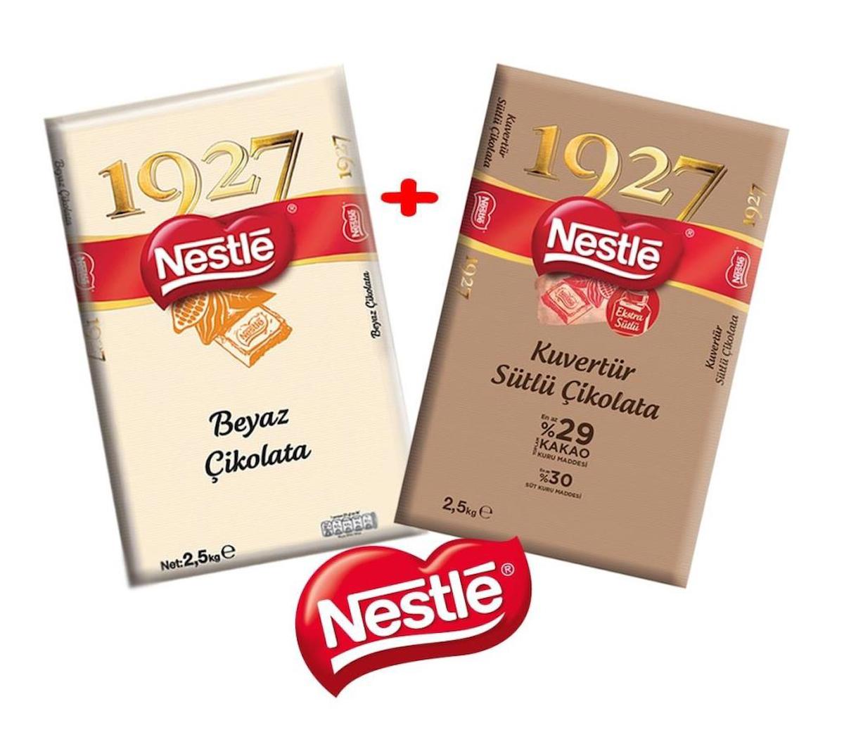 Nestle 1927 Kuvertür Beyaz + Sütlü  Çikolata - Her biri 2,5 Kg - Toplam 5 kg