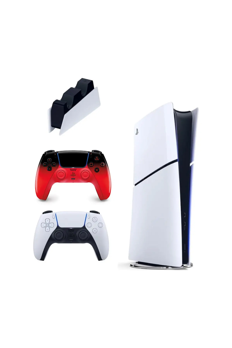 Playstation 5 Slim dijital 825GB + 2.kol Dualsense Techno Red + Ps5 Şarj İstasyonu (İthalatçı Garantili )