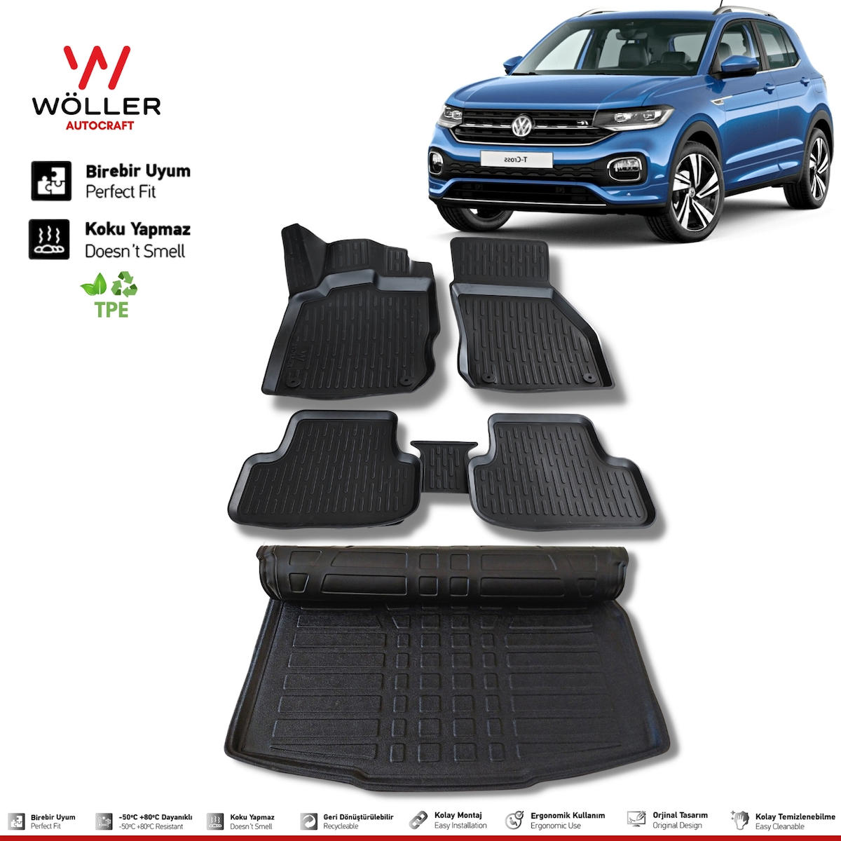 VW T Cross Paspas Bagaj Havuzu Set 2022 Sonrası 3d Ultraflex Set