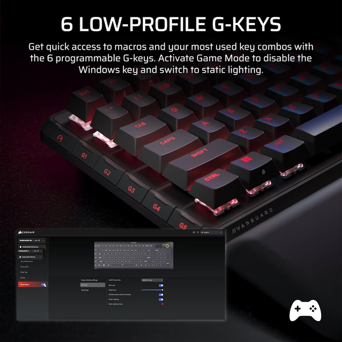 CORSAIR VANGUARD PRO 96 RGB Hall Efect Switch Kablolu Gaming Klavye