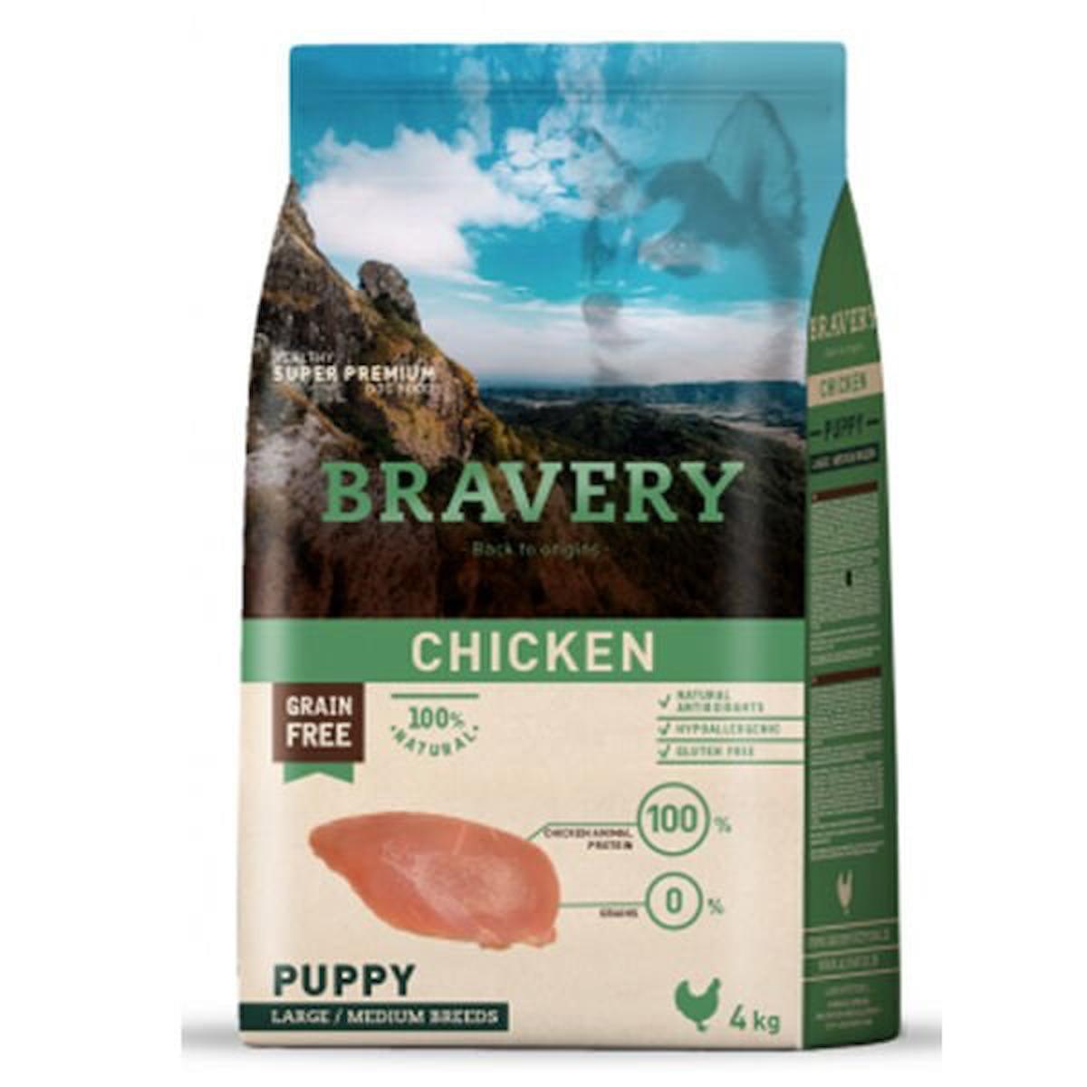 Bravery Adult Orta ve Büyük Irk Tavuklu Tahılsız Yavru Köpek Maması 4 Kg