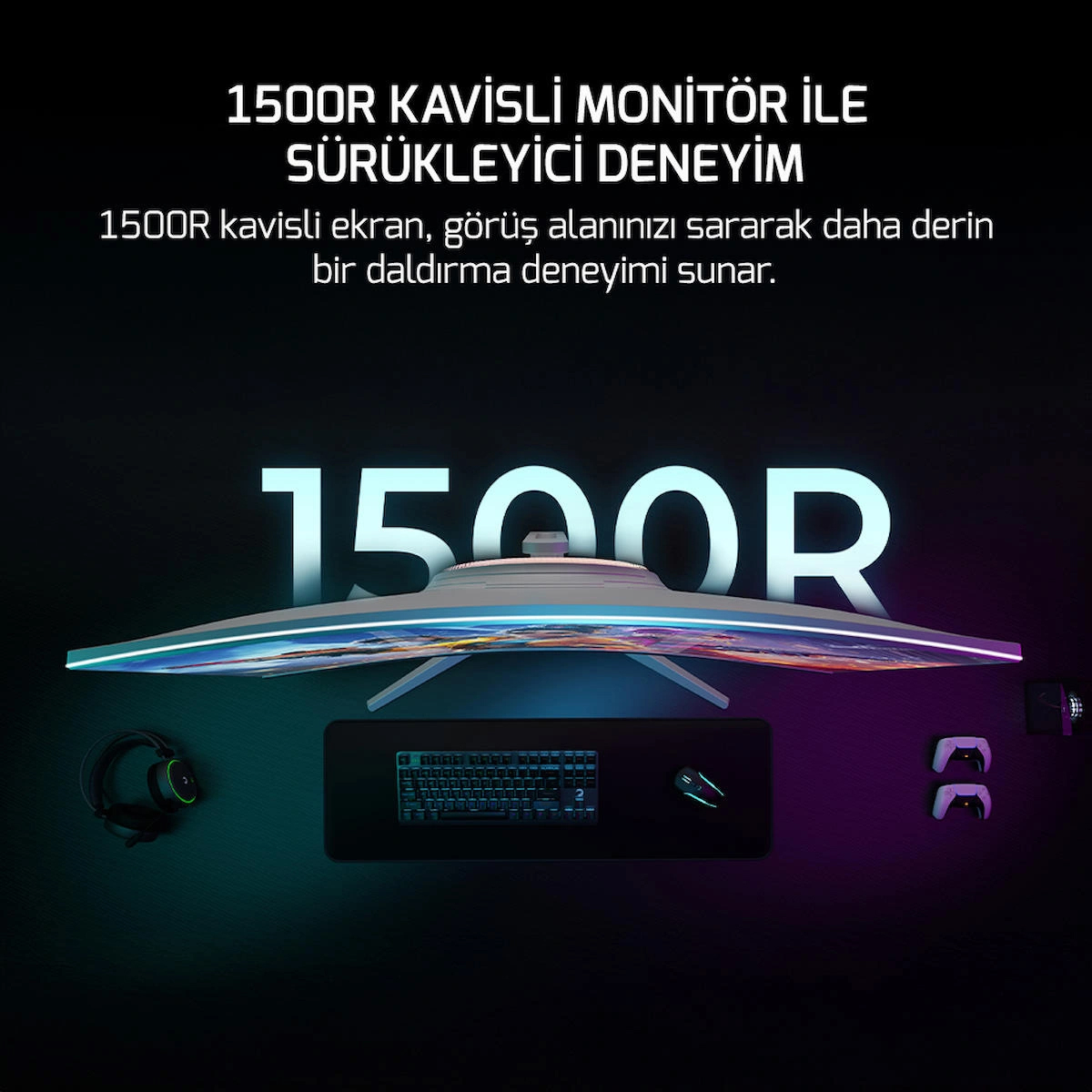 GamePower Vivid T50 27” 1500R Curved RGB Beyaz 200Hz 0.5ms FHD 2x2W Speaker VA Gaming Monitör (Sıfır Ölü Piksel Garantili)