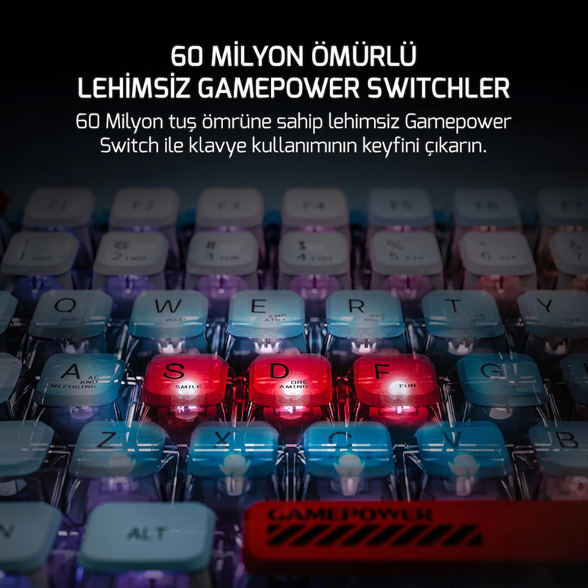 GamePower Sense TKL RGB Wireless/Bluetooth/Kablolu Mekanik Red Switch Gaming Klavye – 3 Yıl Garantili