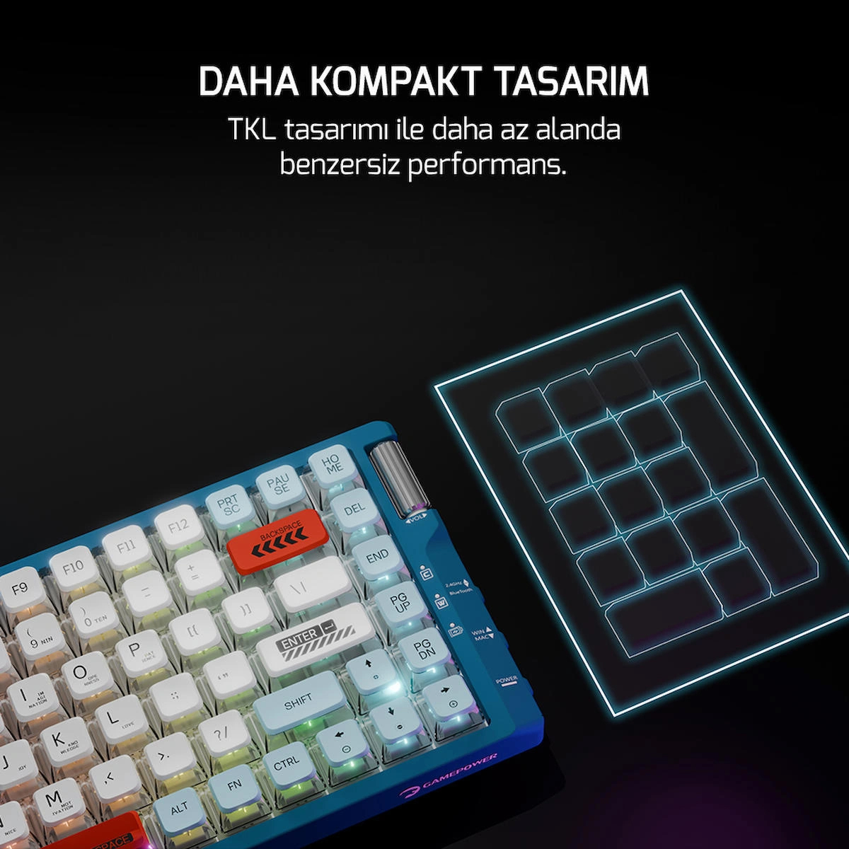 GamePower Sense TKL RGB Wireless/Bluetooth/Kablolu Mekanik Red Switch Gaming Klavye – 3 Yıl Garantili
