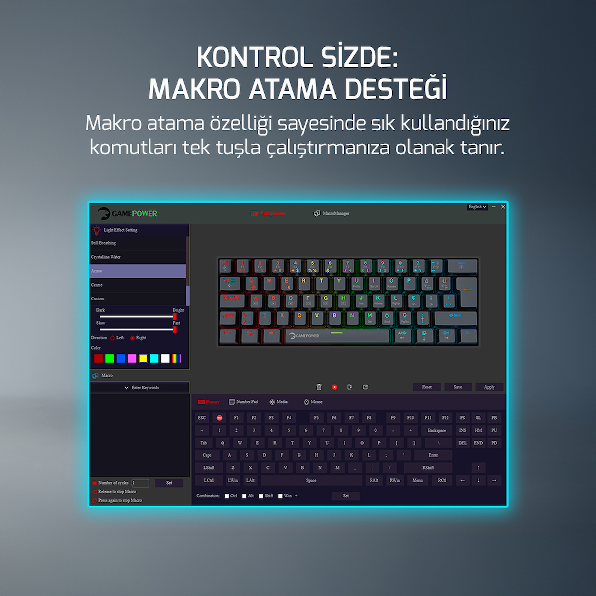 GamePower Lyra RGB 60M 62Tuş Siyah Mekanik Kablolu Blue Switch Klavye – 3 Yıl Garantili