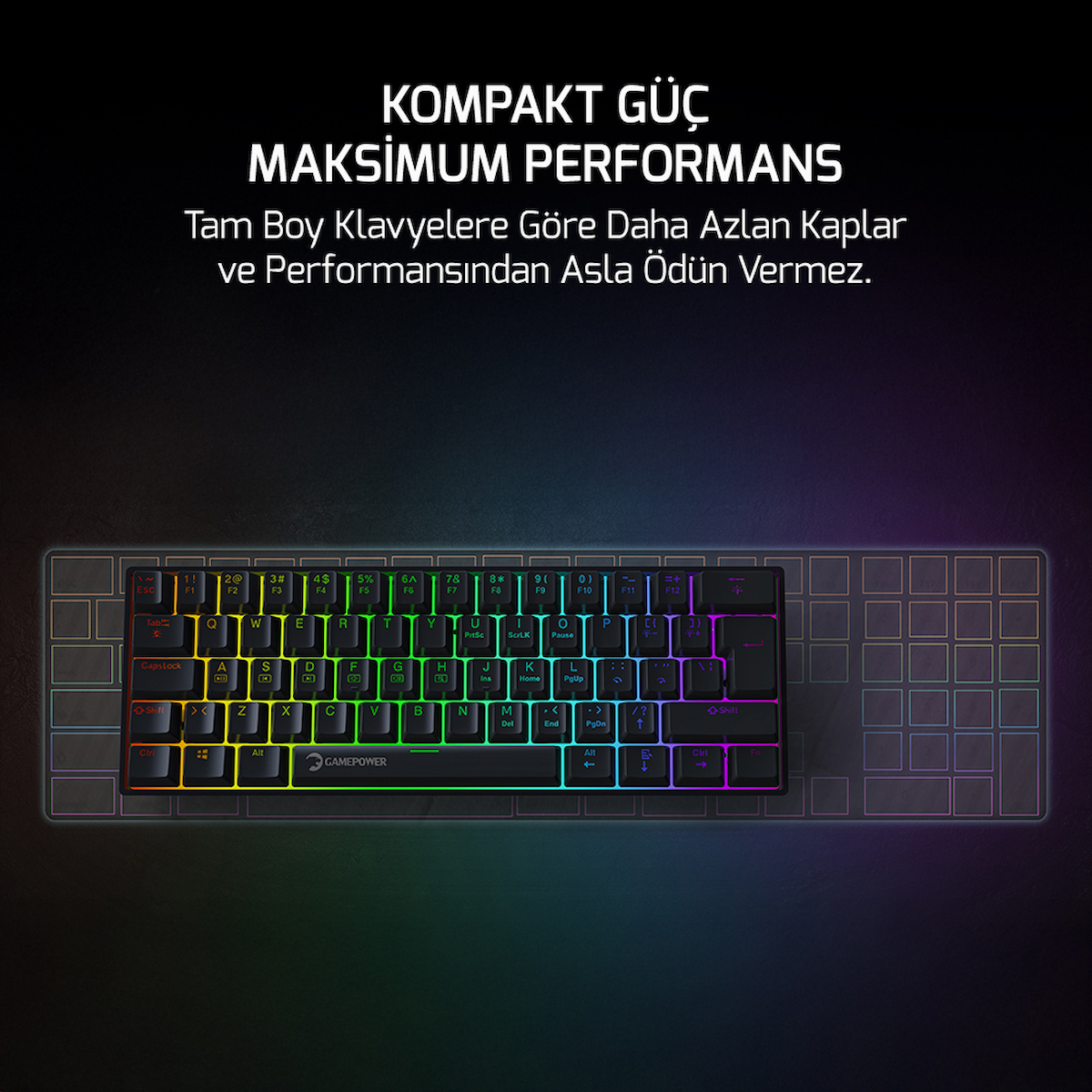 GamePower Lyra RGB 60M 62Tuş Siyah Mekanik Kablolu Blue Switch Klavye – 3 Yıl Garantili