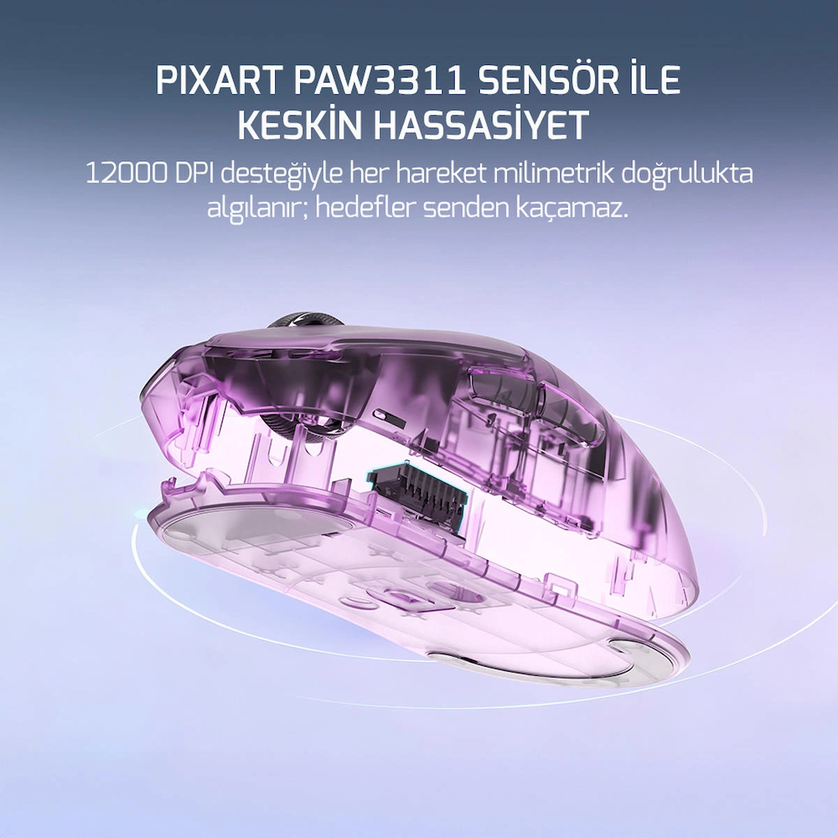 GamePower Radus 12.000DPI Triple Mode (Kablolu/Bluetooth/2.4G) Beyaz Gaming Mouse (Grip Tape Hediyeli)