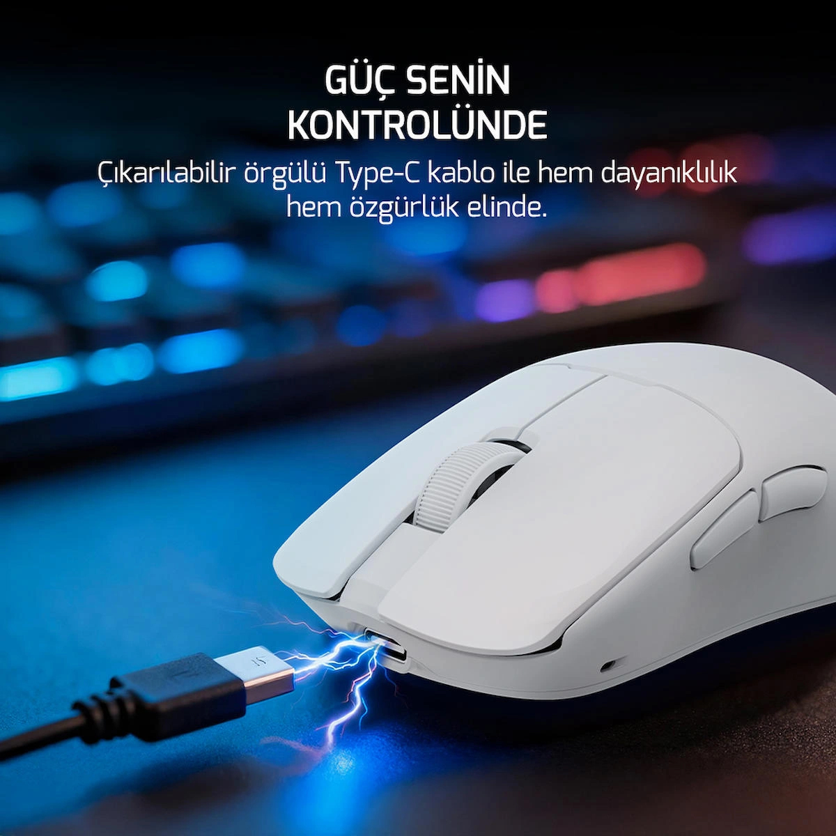GamePower Radus 12.000DPI Triple Mode (Kablolu/Bluetooth/2.4G) Beyaz Gaming Mouse (Grip Tape Hediyeli)