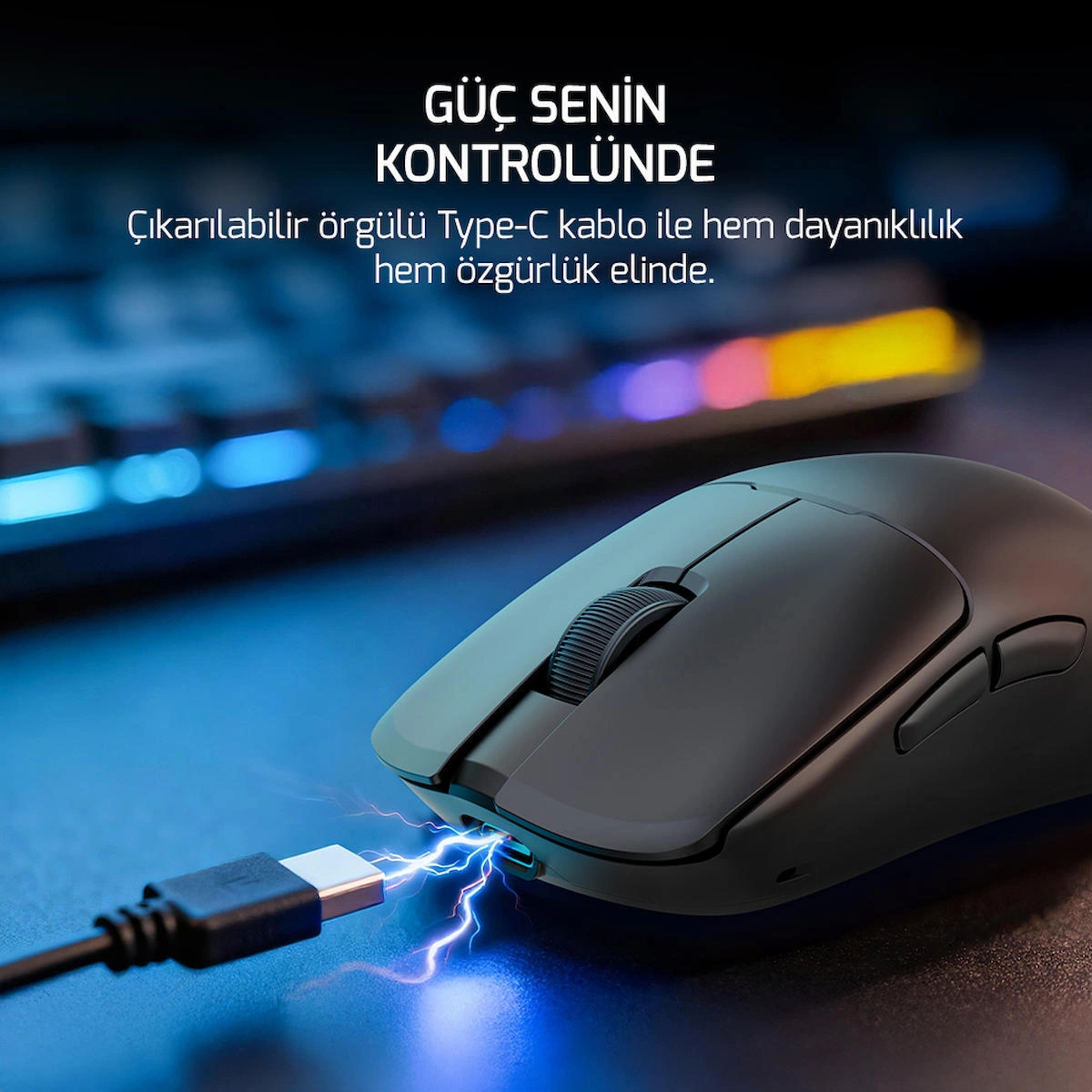 GamePower Radus 12.000DPI Triple Mode (Kablolu/Bluetooth/2.4G) Siyah Gaming Mouse (Grip Tape Hediyeli)