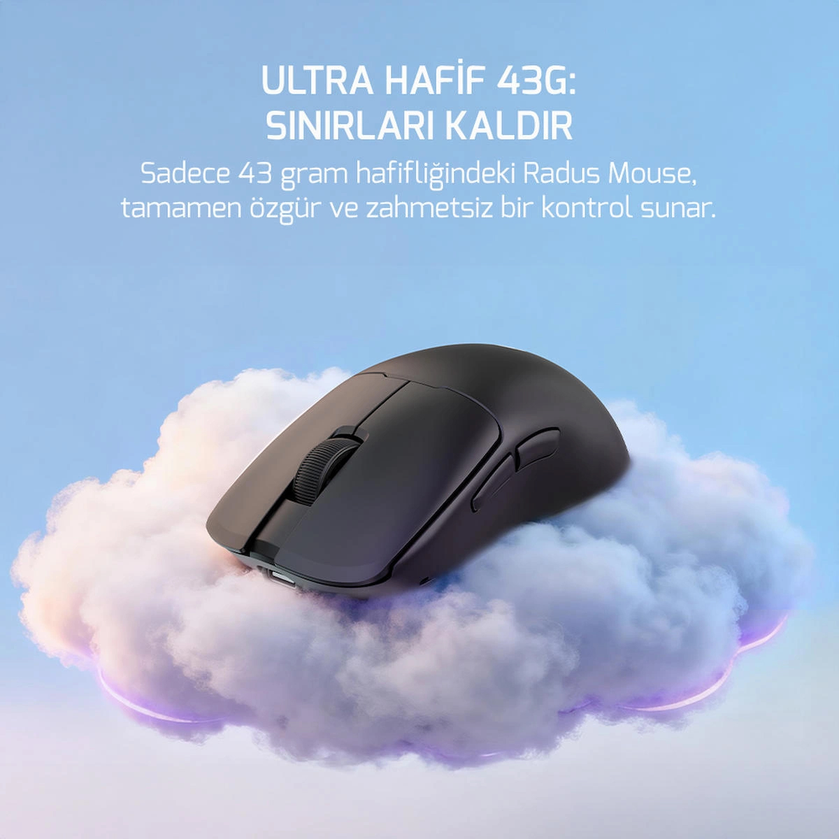 GamePower Radus 12.000DPI Triple Mode (Kablolu/Bluetooth/2.4G) Siyah Gaming Mouse (Grip Tape Hediyeli)