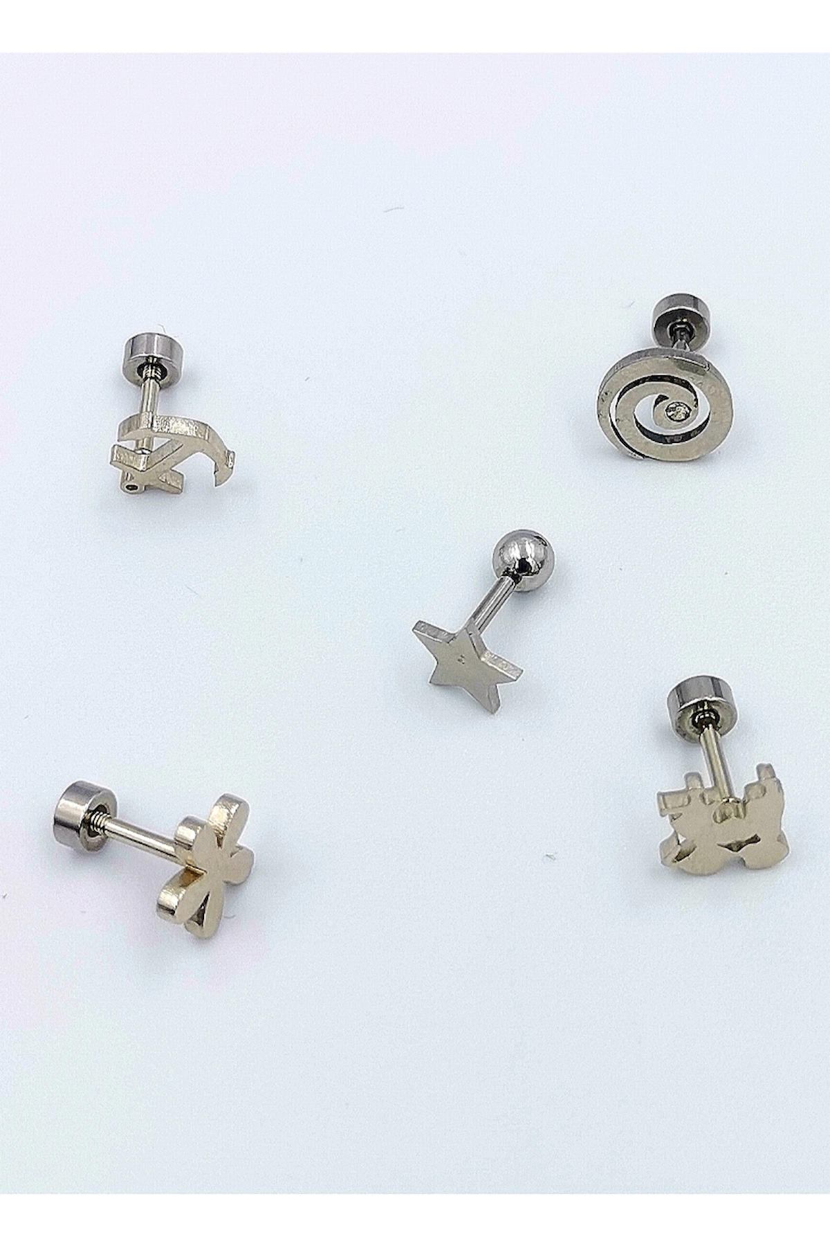 Renkli Taşlı Çelik 5 Adet Kaş Tragus Piercing