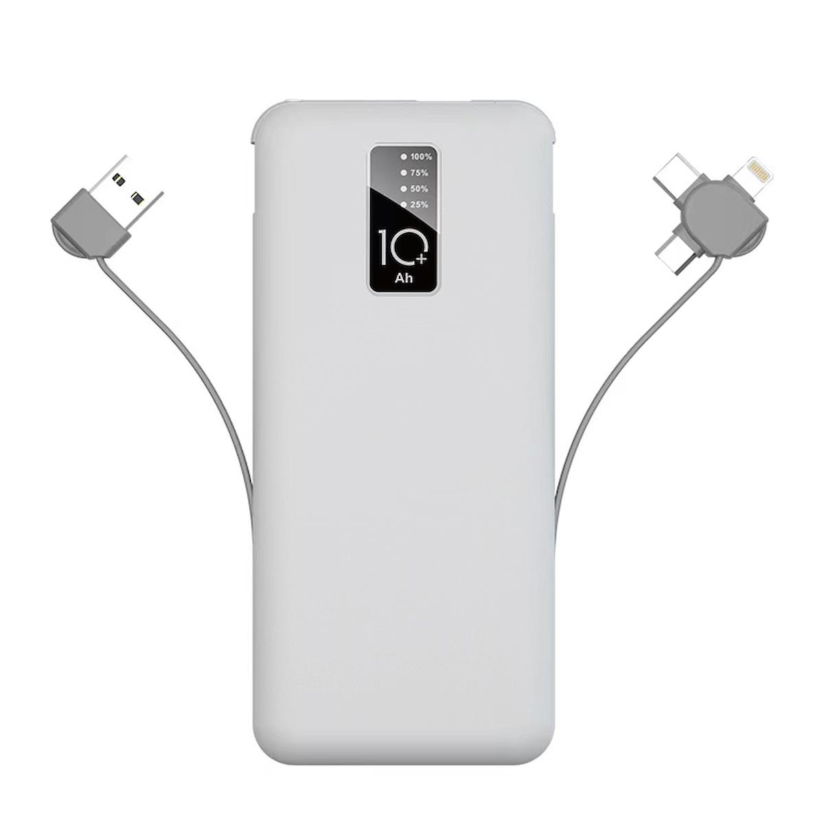 PW-05 Hızlı Şarj Led Göstergeli Micro Lightning Type-C Kablolu Taşınabilir Powerbank 10000mAh Beyaz