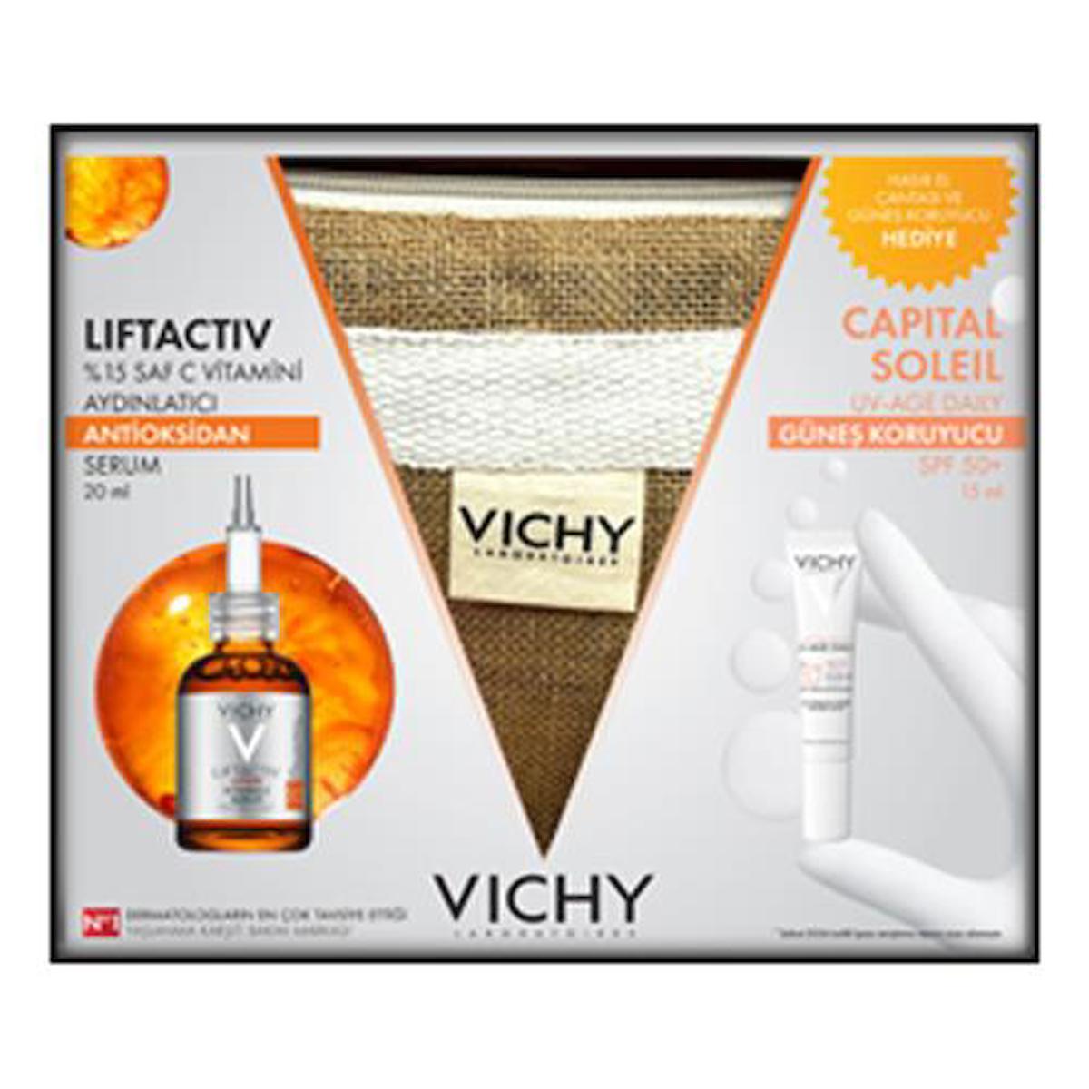 Vichy Liftactiv %15 Saf C Vitamini Serum 20 ml + Capita Soleil UV Age Daily SPF50 Güneş Koruyu 15 ml HEDİYE