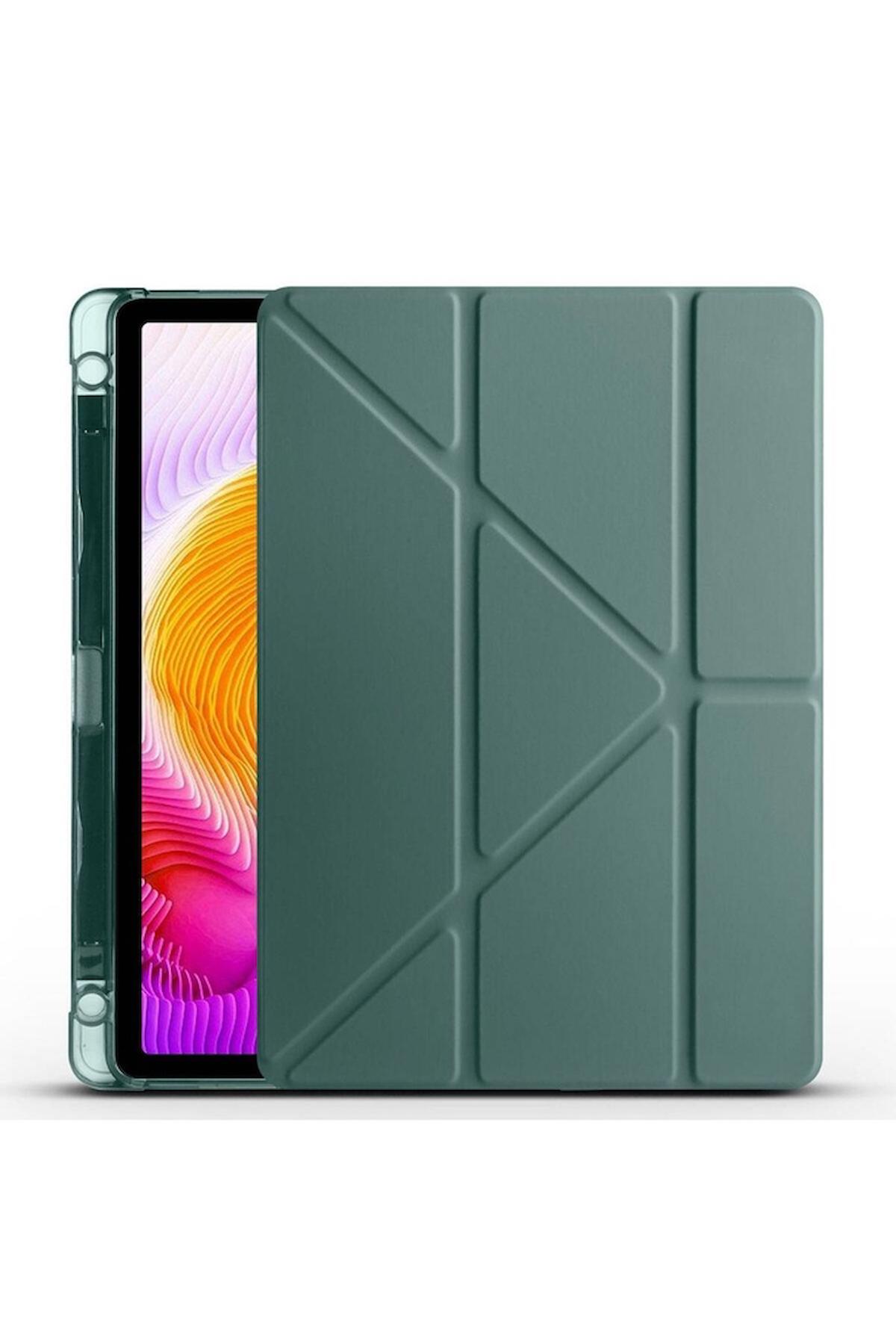 Xiaomi Redmi Pad SE Uyumlu Tablet Kılıfı Tri Folding Kalem Bölmeli Standlı Kılıf Koyu Yeşil