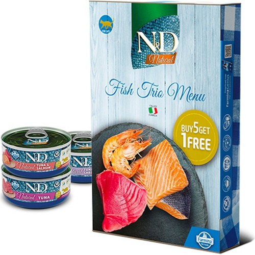 N&D Fish Trio Menu Balıklı Yetişkin Kedi Konservesi 70gr (6 AL 5 ÖDE)