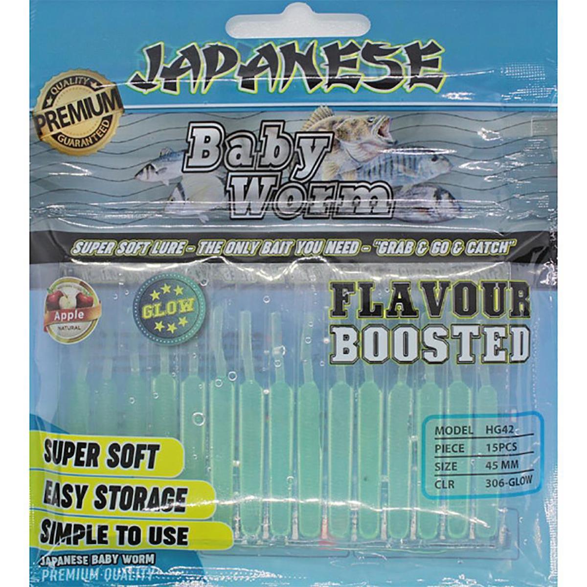 Japanese Baby Worm 45mm 15 Adet LRF Silikonu 306 (Glow)