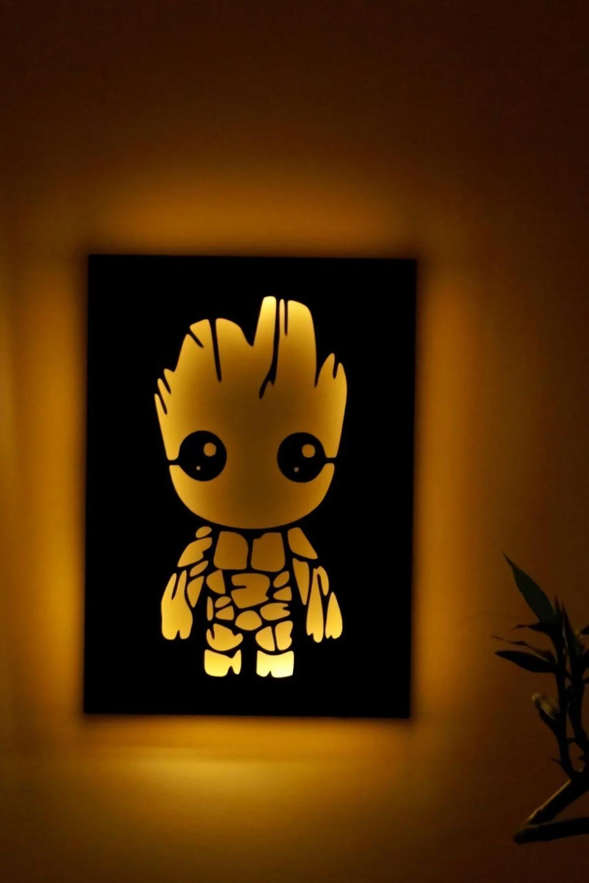 Groot Led Işıklı Ahşap Tablo Duvar Dekorasyon