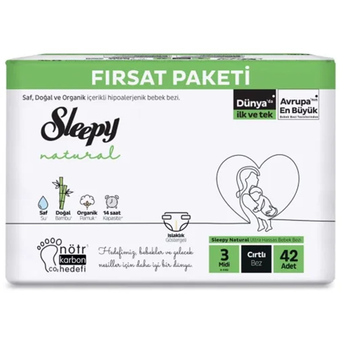 Sleepy Bebek Bezi Natural 3 Beden Midi 4-9 Kg 42'li