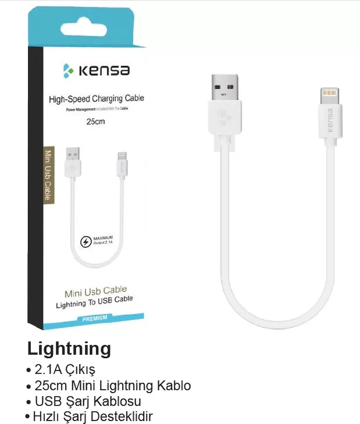 Kensa Lightning C-200 2.1a 25cm Şarj Kablosu