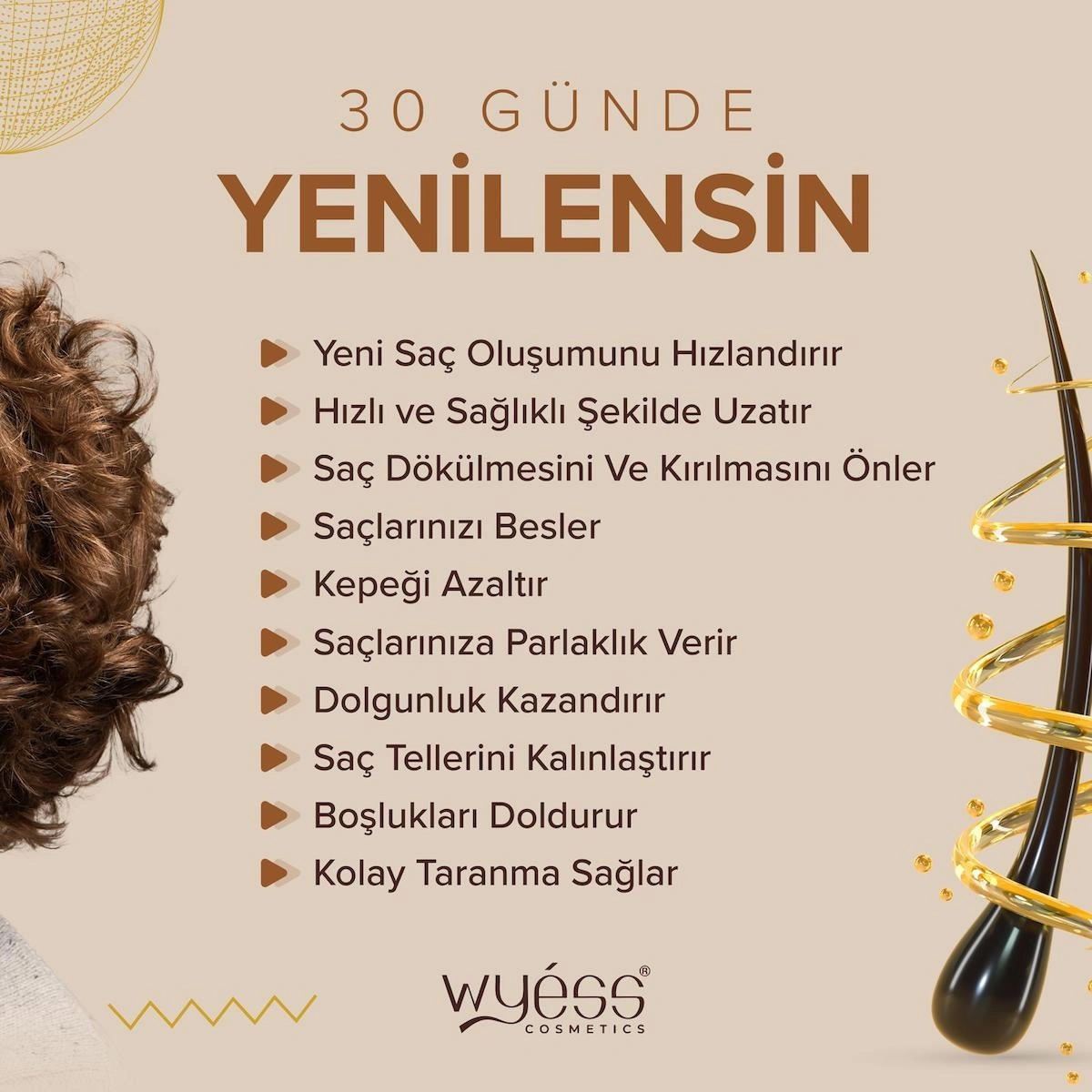 Wyess Erkekler Özel Saç Bakım Yağı Yeni Saç Teli Çıkaran E Vitaminli 30 Yağ 50 ml
