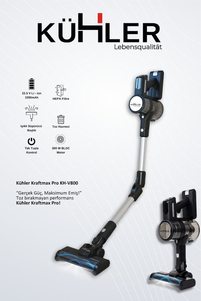 Kraftmax Pro KH-V800 Kablosuz Turbo Fırçalı Esnek Boru Teknolojisi Dikey Şarjlı Süpürge