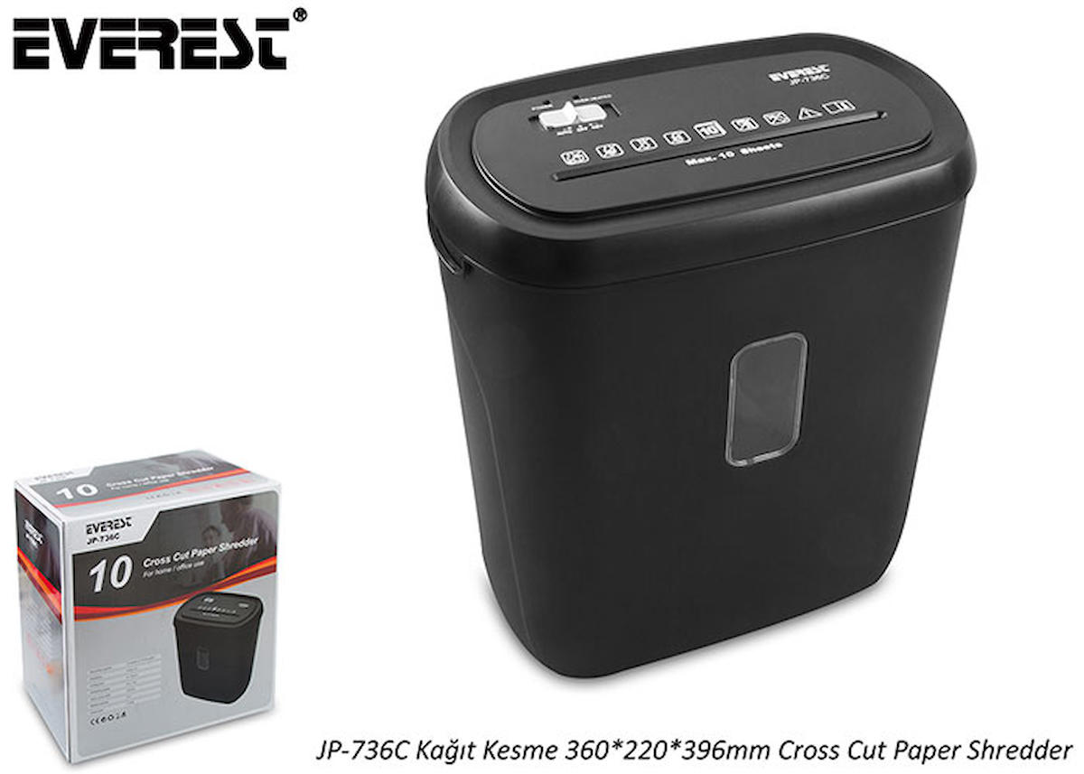 Everest JP-736C Kağıt Kesme Makinesi 360-220-396mm Cross Cut Paper Shredder