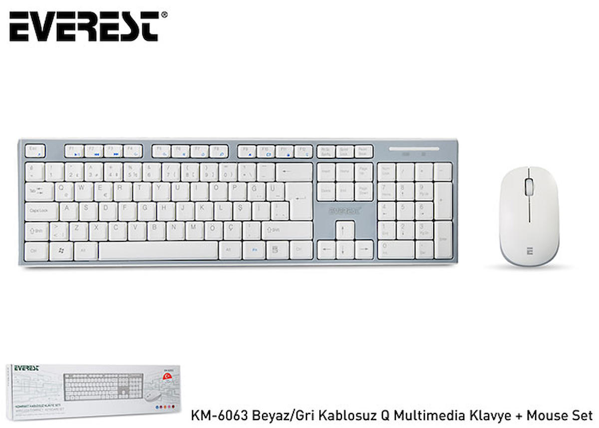 Everest KM-6063 Beyaz-Gri Kablosuz Q Multimedia Klavye + Mouse Set