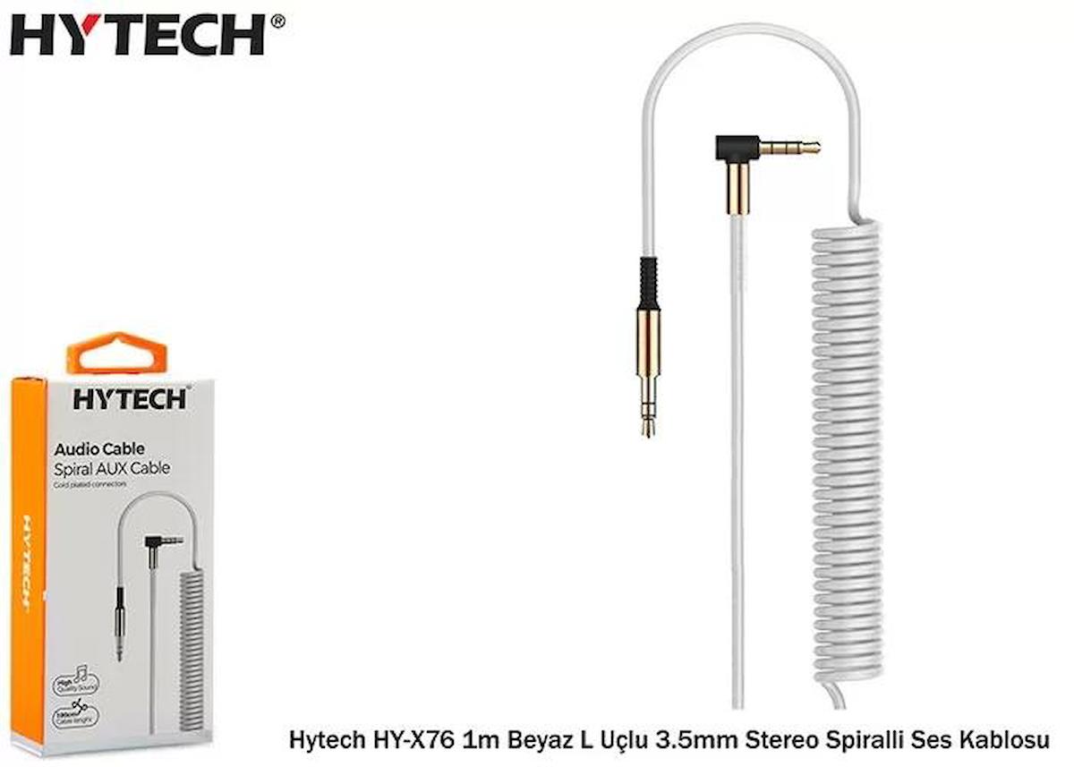 Hytech Hy X76 1M Beyaz L Uçlu 3.5Mm Stereo Spiralli Ses Kablosu / Hytech