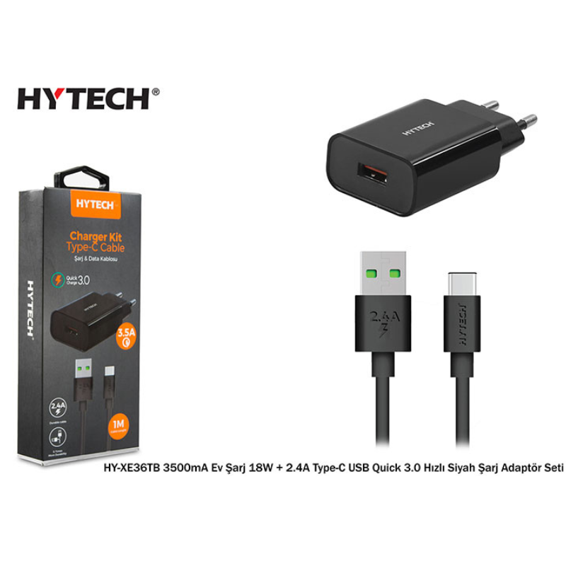 Hytech HY-XE36TB Type-C 18 Watt Hızlı Şarj Aleti Siyah