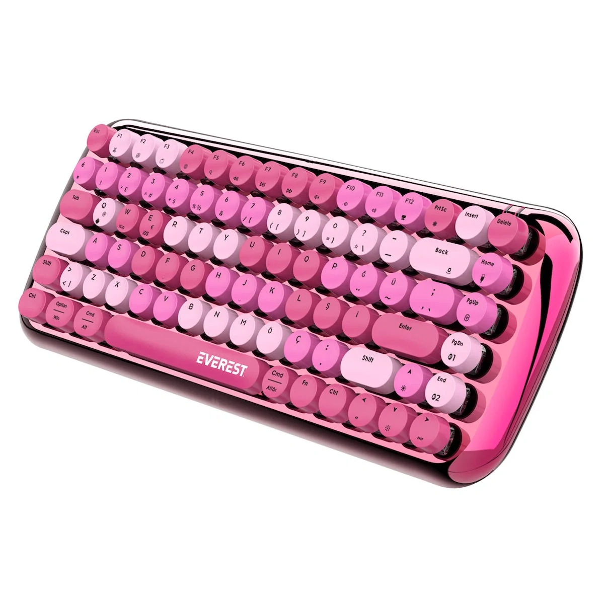 Everest KB-BT09 PARRY Renkli Tuşlu Pembe Bluetooth+ 2.4Ghz Q Yuvarlak Tuşlu Mekanik Klavye Kablosuz klavye