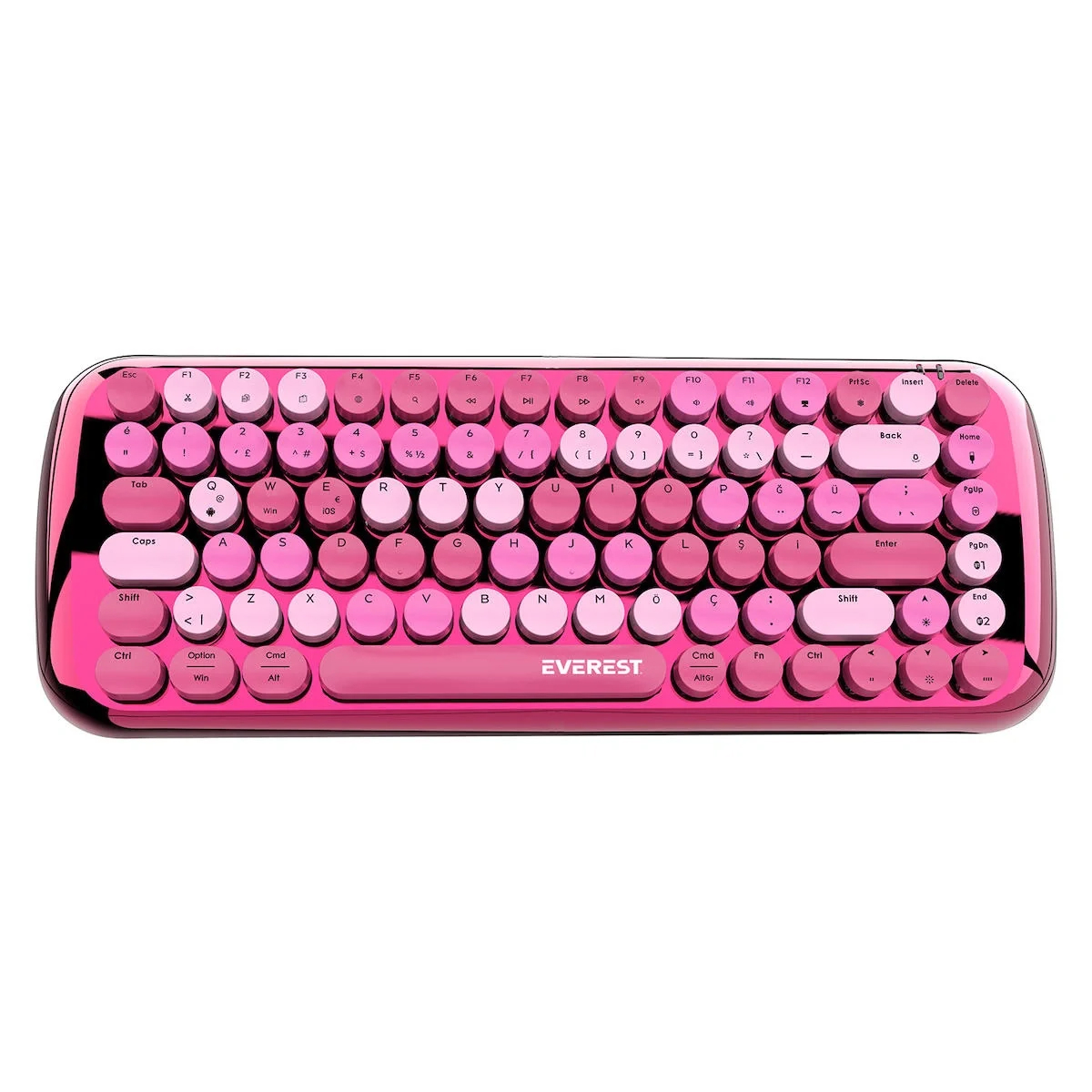 Everest KB-BT09 PARRY Renkli Tuşlu Pembe Bluetooth+ 2.4Ghz Q Yuvarlak Tuşlu Mekanik Klavye Kablosuz klavye