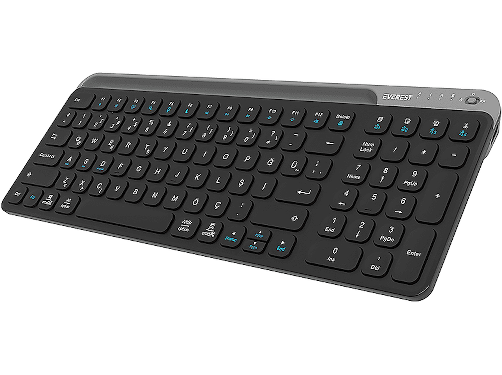 EVEREST KB-BT90 Bluetooth+ 2.4Ghz Telefon Tablet Standlı Şarjlı Q Mac/Win/Android/iOS Uyumlu Kablosuz Q Klavye