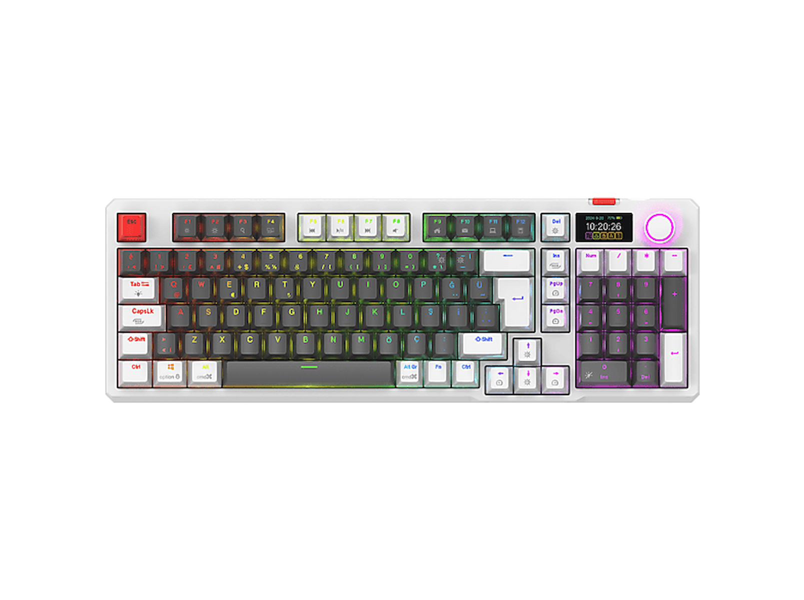 RAMPAGE Loyal Pro 3 BT + 2.4 IPS Ekranlı Red Switch RGB Mekanik Kablosuz Klavye Gri/Beyaz