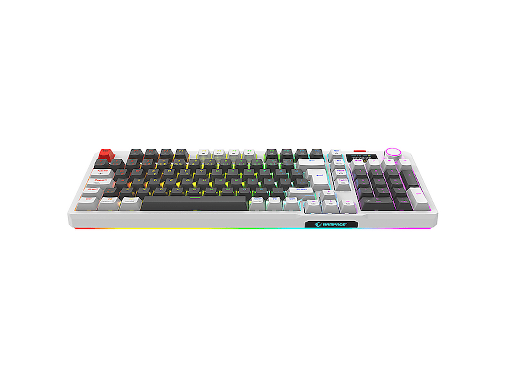 RAMPAGE Loyal Pro 3 BT + 2.4 IPS Ekranlı Red Switch RGB Mekanik Kablosuz Klavye Gri/Beyaz