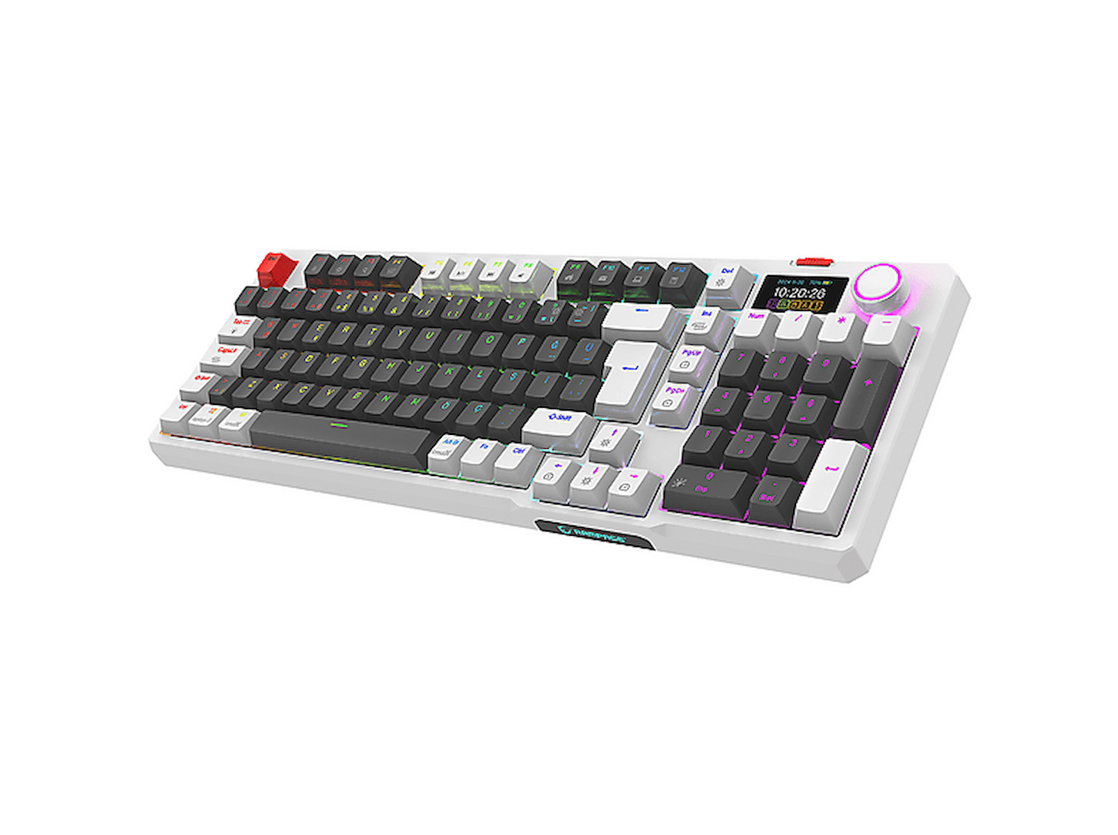 RAMPAGE Loyal Pro 3 BT + 2.4 IPS Ekranlı Red Switch RGB Mekanik Kablosuz Klavye Gri/Beyaz