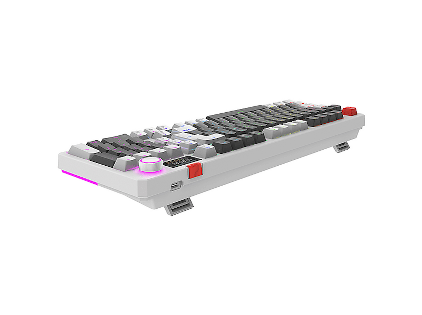 RAMPAGE Loyal Pro 3 BT + 2.4 IPS Ekranlı Red Switch RGB Mekanik Kablosuz Klavye Gri/Beyaz