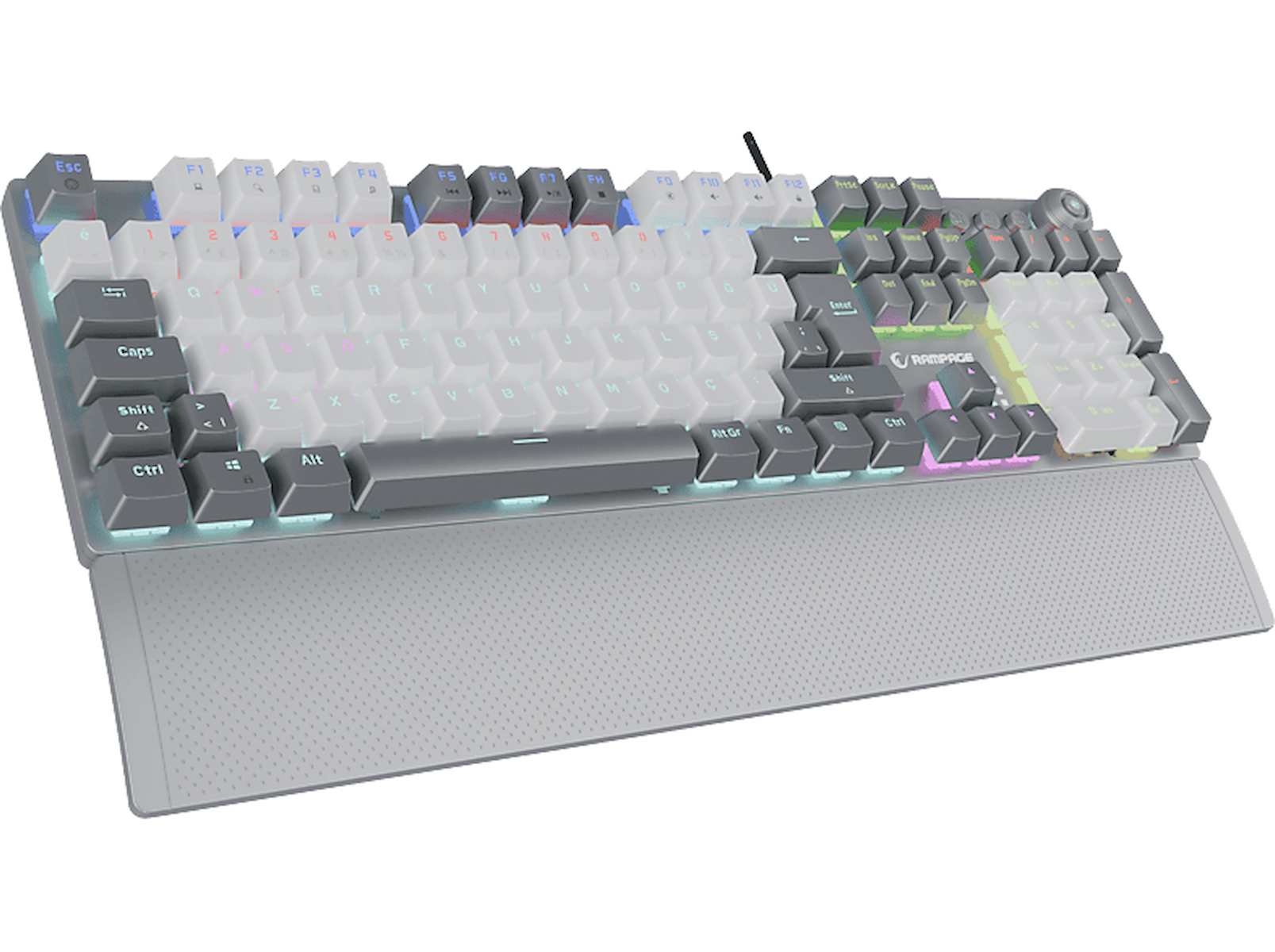 RAMPAGE KB-R28 Blade Plus Gökkuşağı Aydınlatmalı Tam Türkçe Red Switch Mekanik Kablolu Gaming Klavye Beyaz Gri