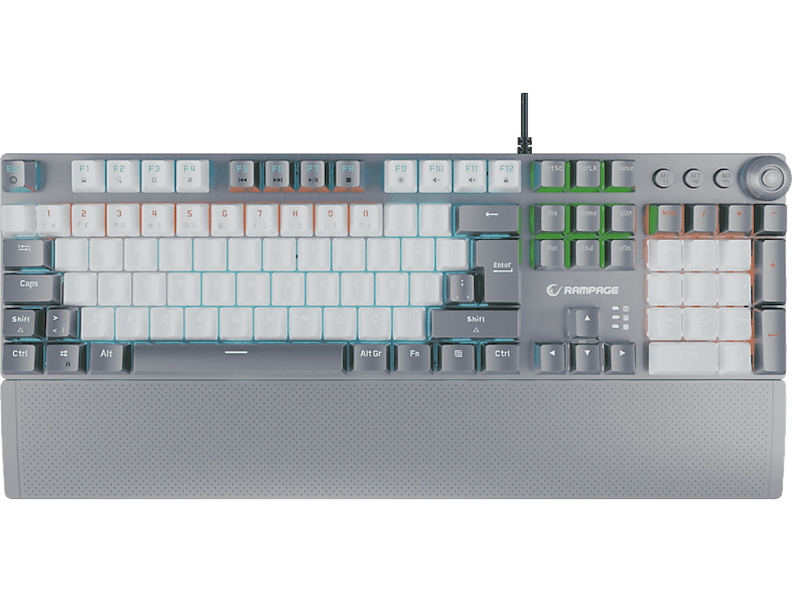 RAMPAGE KB-R28 Blade Plus Gökkuşağı Aydınlatmalı Tam Türkçe Red Switch Mekanik Kablolu Gaming Klavye Beyaz Gri