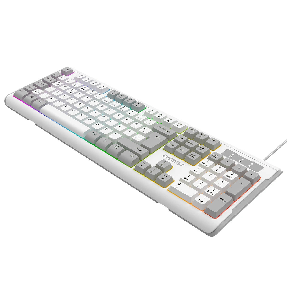 Everest KB-74 USB Rainbow Aydınlatmalı Q Membrane Multıemdya Gaming Oyuncu Klavyesi (Beyaz Gri)