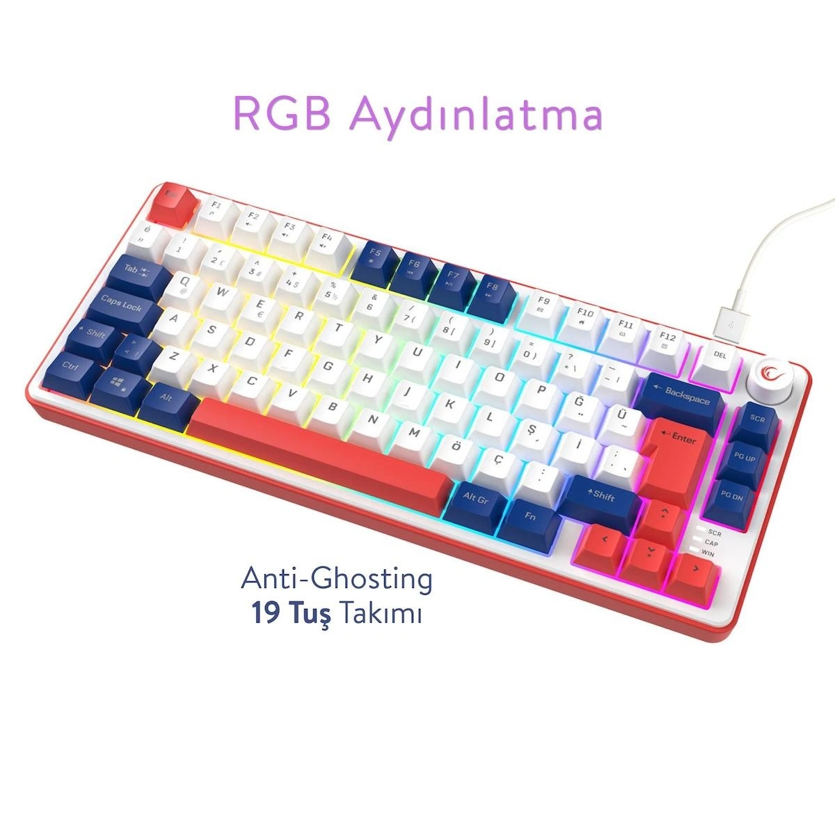 Clicky 75 Üç Renkli Mekanik Hisli RGB Türkçe Q Membrane Oyuncu Klavyesi