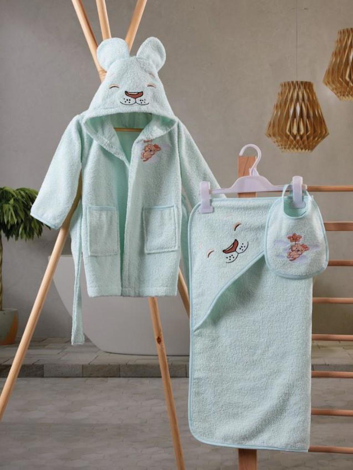 Cotton Box Bebek Bornoz Seti Aslan Mint