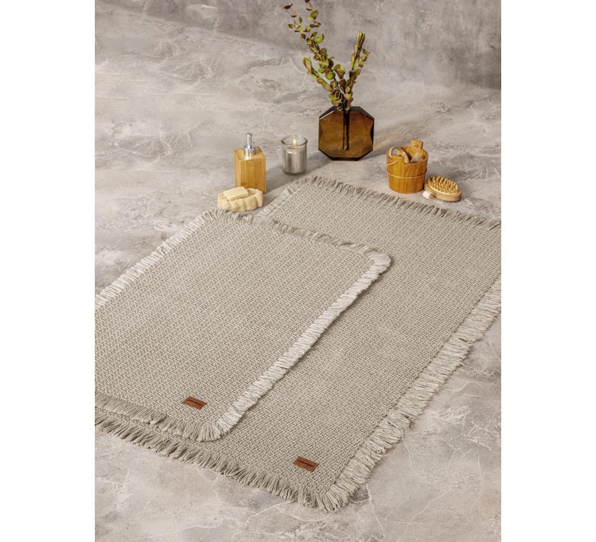 bath Rug banyo paspas set Bej 75x125 60x90